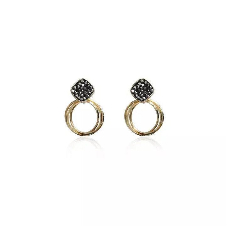 Studded Black Multi Circle Drop Earrings - Salty Accessories