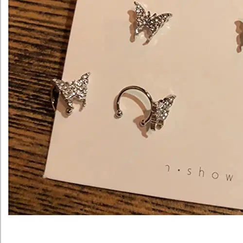 Studded Butterfly No-Piercing Clip on Cuff Earrings (Pair) - Salty Accessories