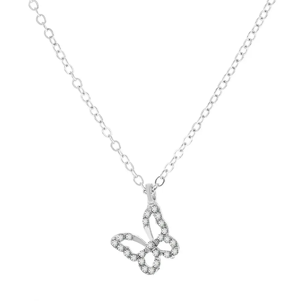 Studded Butterfly Silver Necklace - Salty Accessories