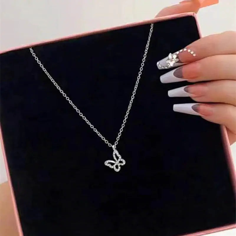 Studded Butterfly Silver Necklace - Salty Accessories