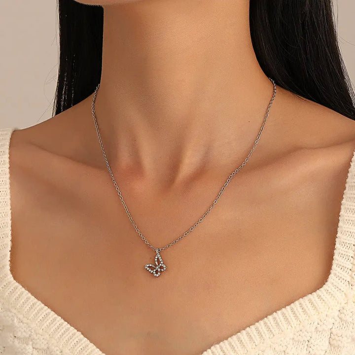 Studded Butterfly Silver Necklace - Salty Accessories