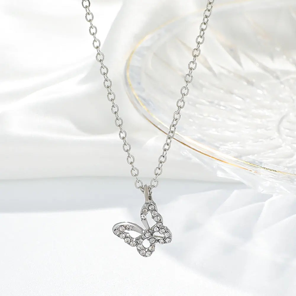Studded Butterfly Silver Necklace - Salty Accessories