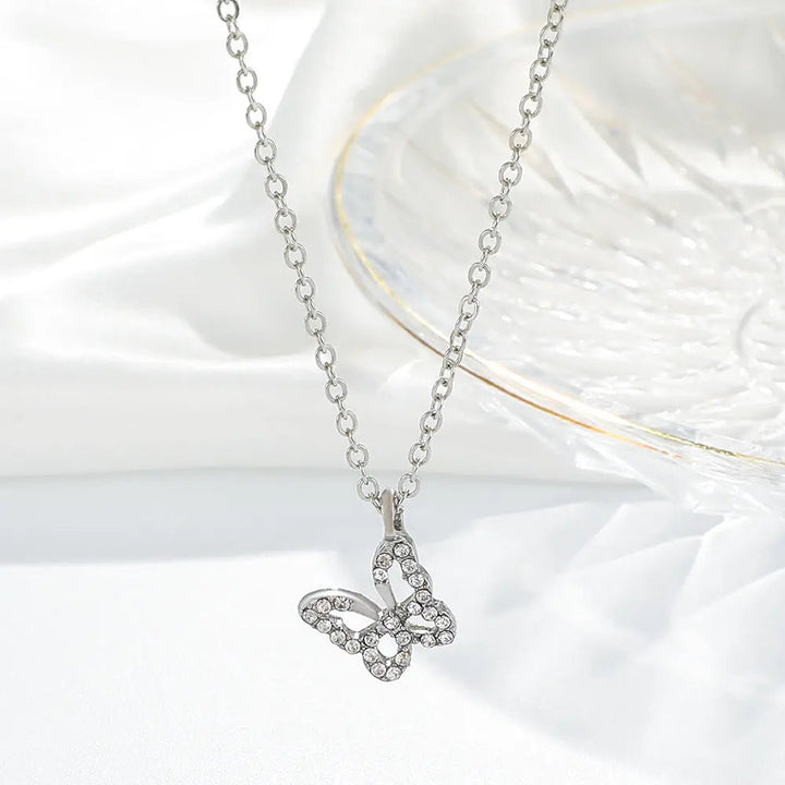 Studded Butterfly Silver Necklace - Salty Accessories