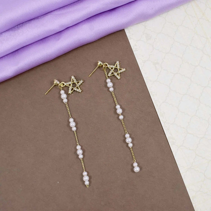 Studded star pearl dangle gold earrings - Salty Accessories