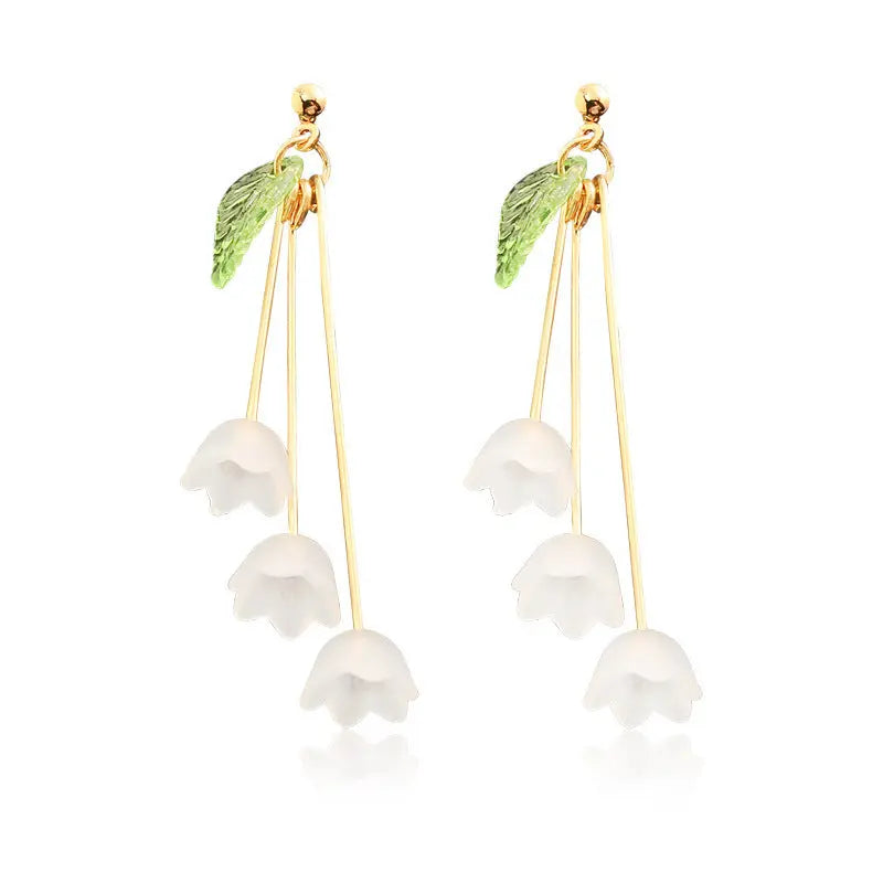 Stylish Flower and Leaf Long Drop Earrings - Salty Accessories