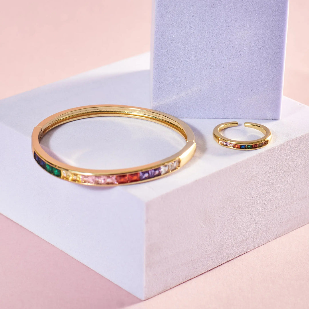 Subtle Multi Crystal Bracelet and Ring Set - Salty Accessories