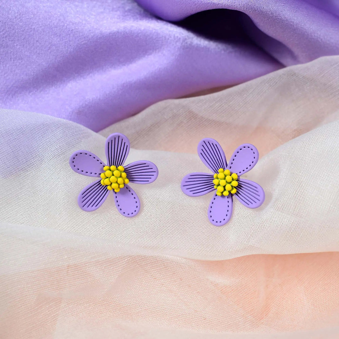 Summer Candy Purple Daisy Flower Stud Earrings