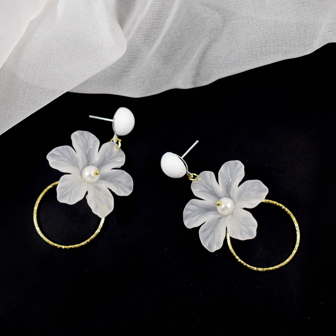 Summertime White Periwinkle Gold Hoop Drop Earrings - Salty Accessories