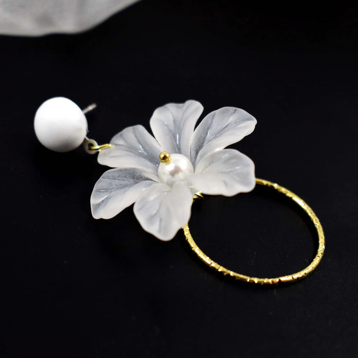 Summertime White Periwinkle Gold Hoop Drop Earrings - Salty Accessories