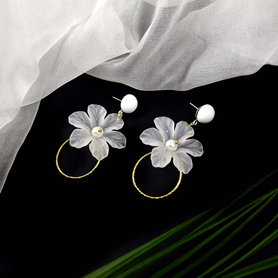 Summertime White Periwinkle Gold Hoop Drop Earrings - Salty Accessories