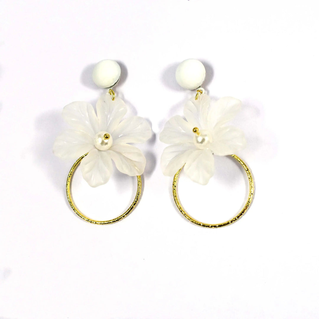 Summertime White Periwinkle Gold Hoop Drop Earrings - Salty Accessories