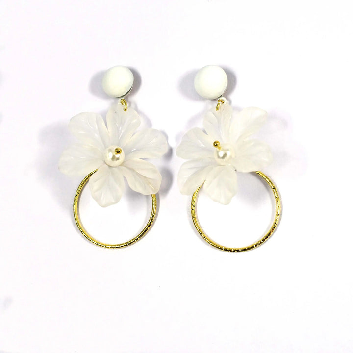 Summertime White Periwinkle Gold Hoop Drop Earrings - Salty Accessories