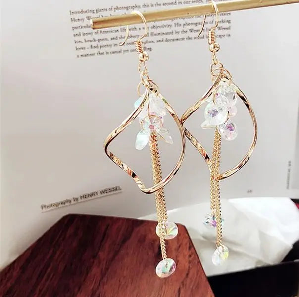 Super Sense Fairy Crystal Drop Tassel Earrings - Gold - Salty Accessories