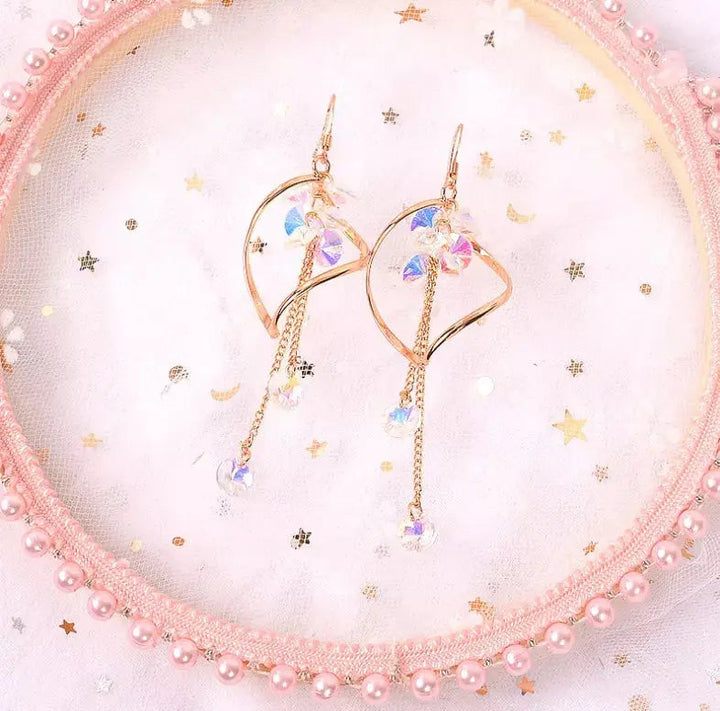 Super Sense Fairy Crystal Drop Tassel Earrings - Gold - Salty Accessories