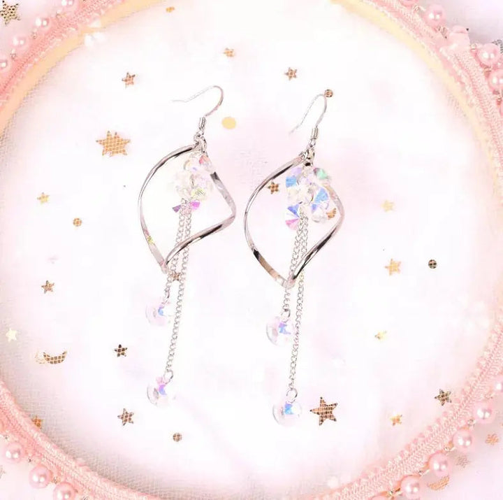 Super Sense Fairy Crystal Drop Tassel Earrings - Silver