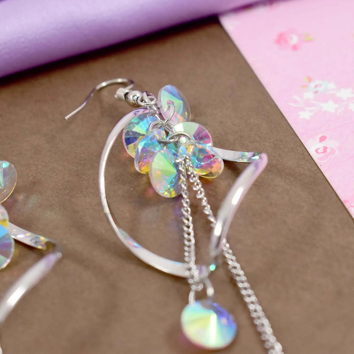 Super Sense Fairy Crystal Drop Tassel Earrings - Silver