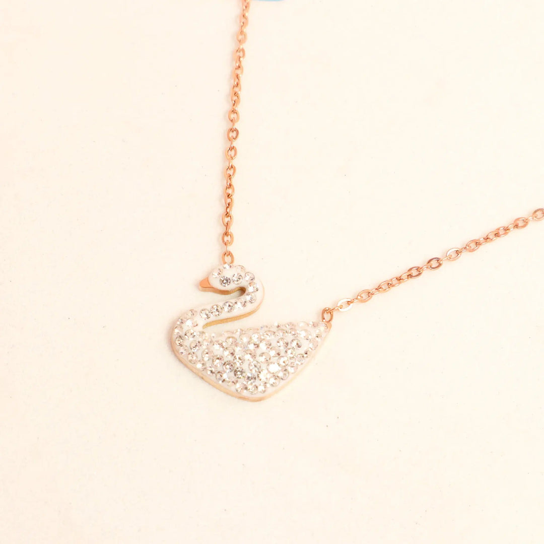 Swan charm Necklace - White Stainless Steel - Salty Accessories