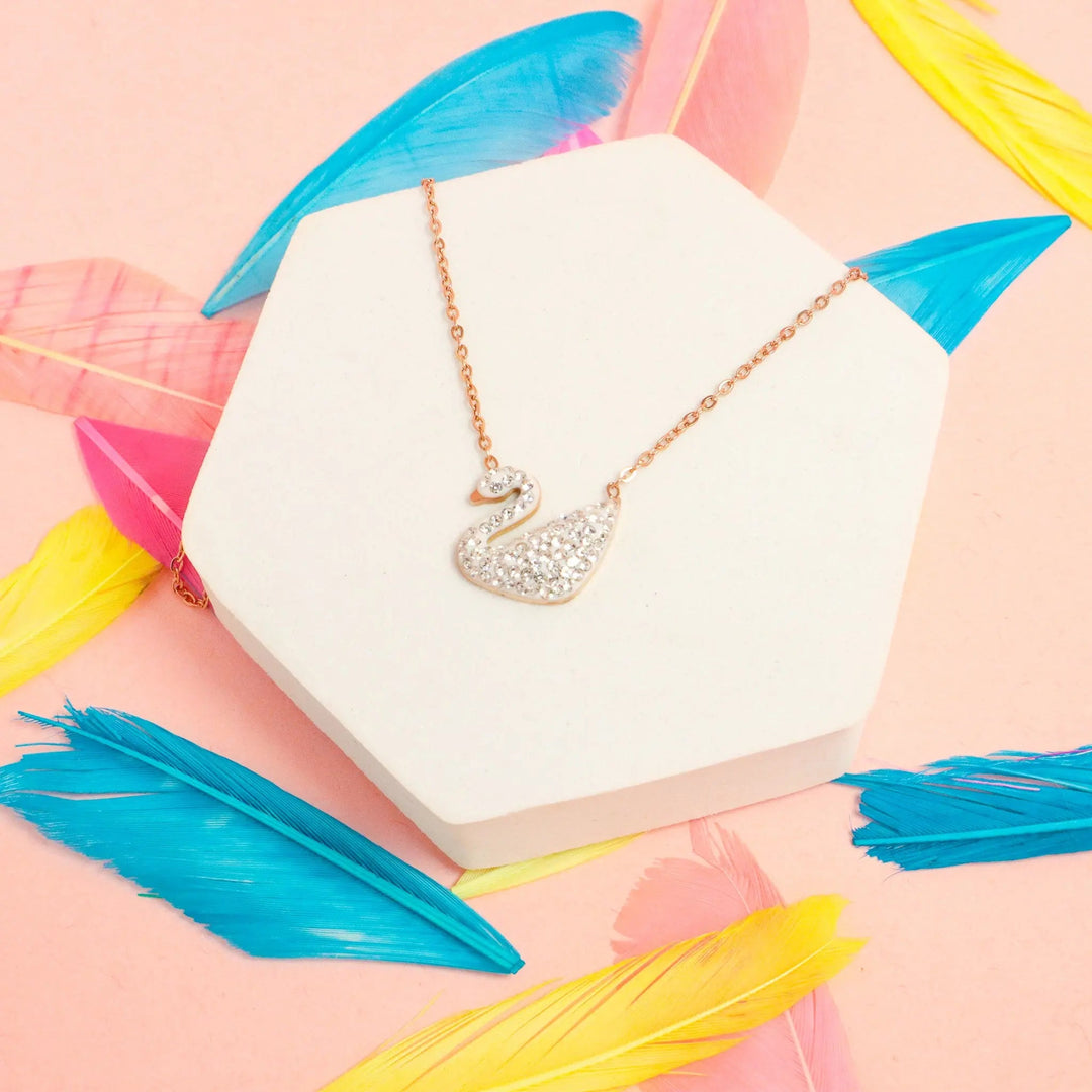 Swan charm Necklace - White Stainless Steel - Salty Accessories