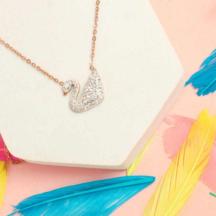 Swan charm Necklace - White Stainless Steel - Salty Accessories