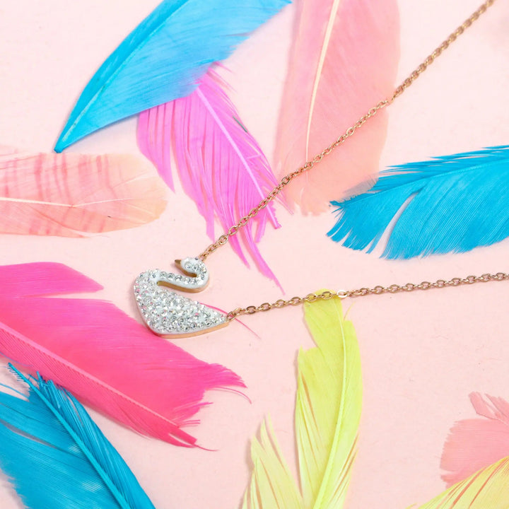 Swan charm Necklace - White Stainless Steel - Salty Accessories