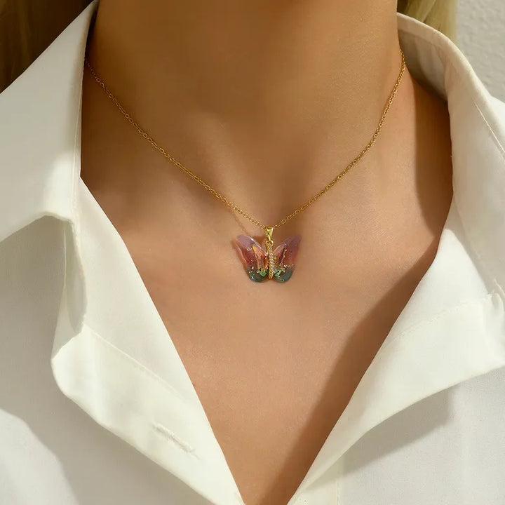 Vibrant Golden Winged Beauty Necklace Salty