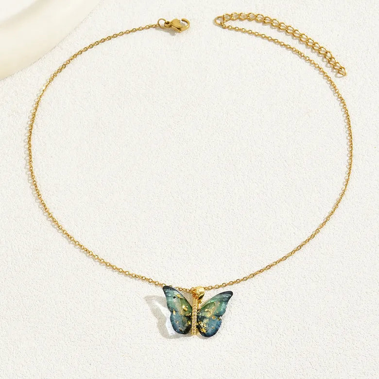 Vibrant Blue Golden Winged Beauty Necklace Salty