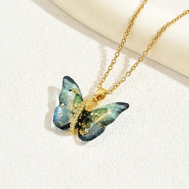 Vibrant Blue Golden Winged Beauty Necklace