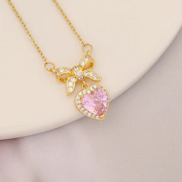 Sweetheart Bow & Blush Necklace