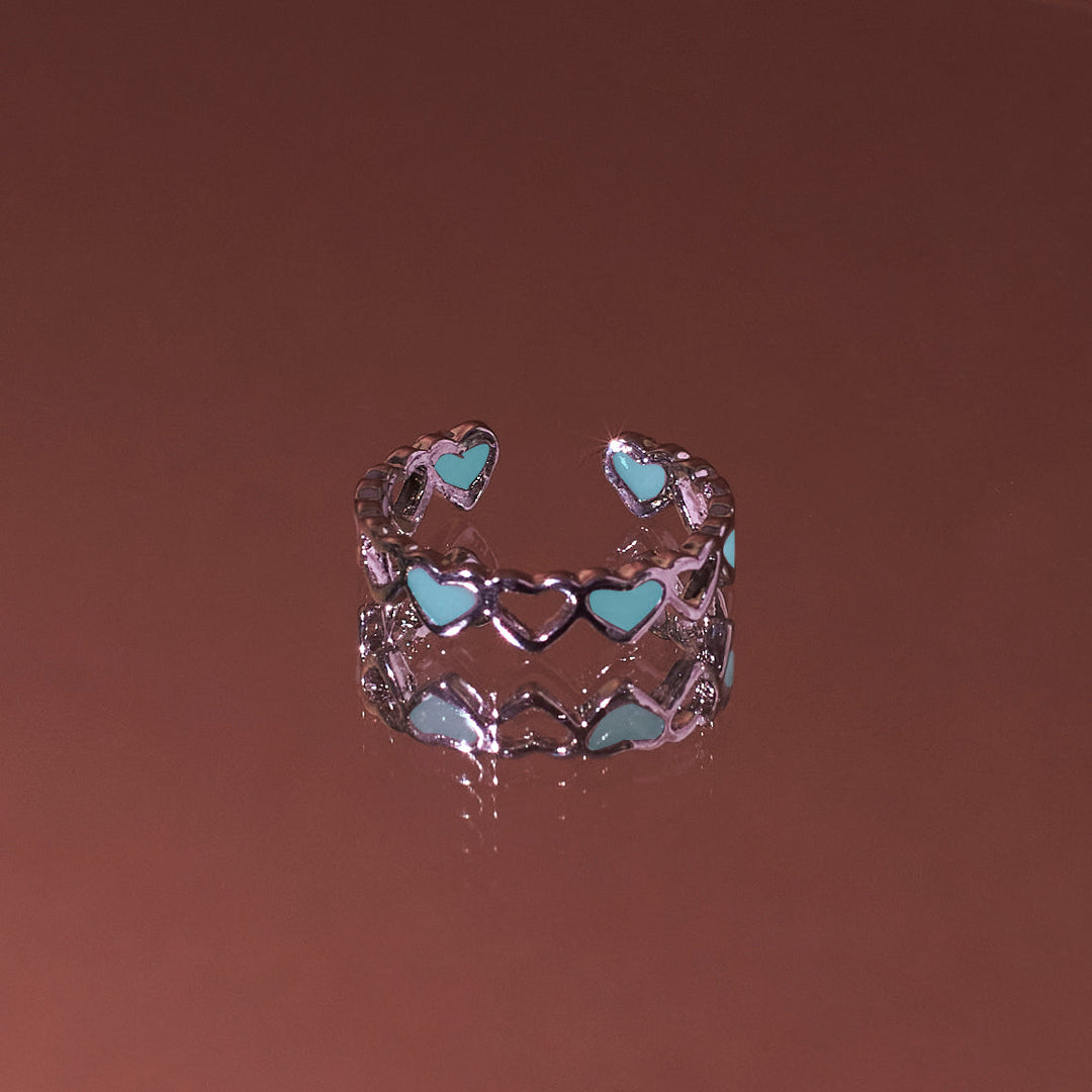 Glow in the Dark Sparkler Heart Ring - Teal - Salty Accessories