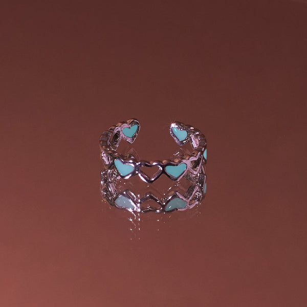 Glow in the Dark Sparkler Heart Ring - Teal