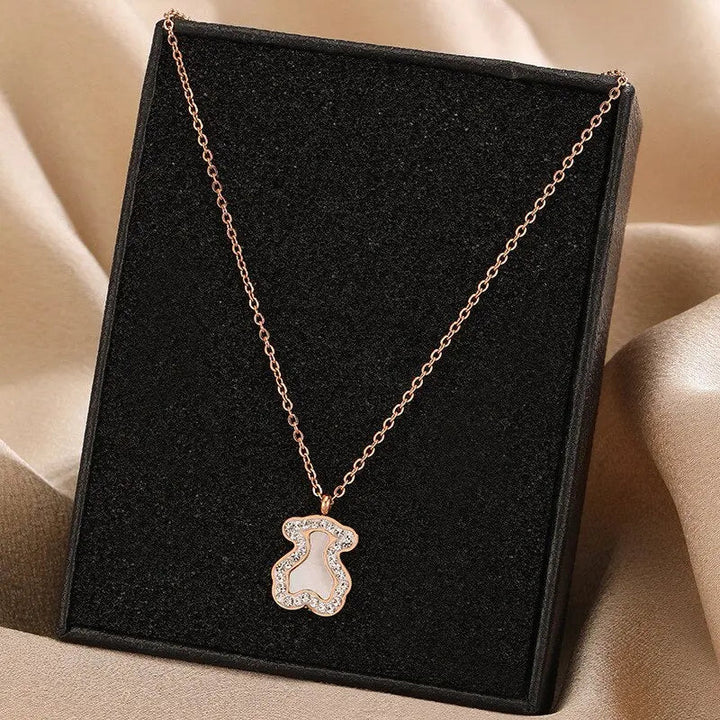 Teddy Bear Rose Gold Necklace - Salty Accessories