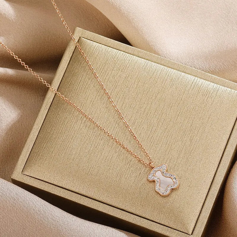 Teddy Bear Rose Gold Necklace - Salty Accessories