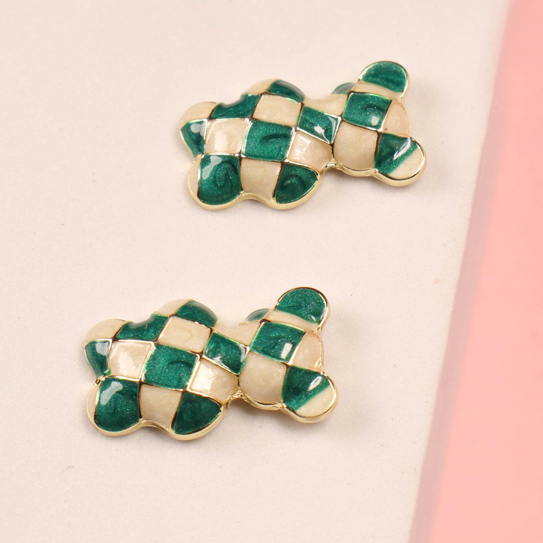 Teddy Green & White Earrings