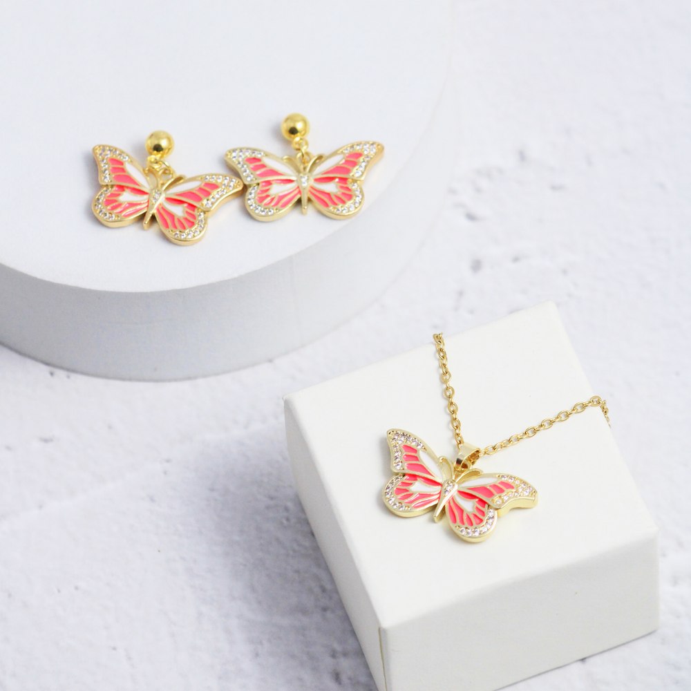 Tender Butterfly Earrings and Necklace Set