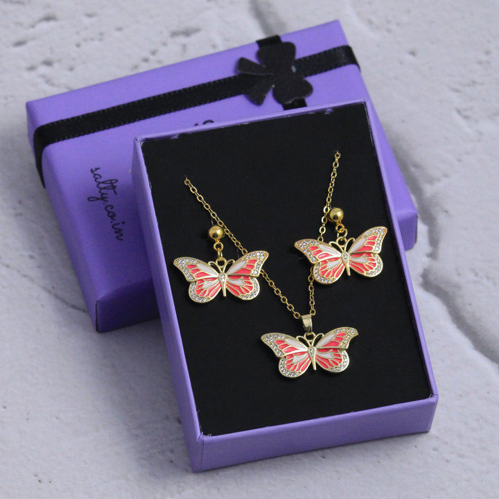 Tender Butterfly Earrings and Necklace Set