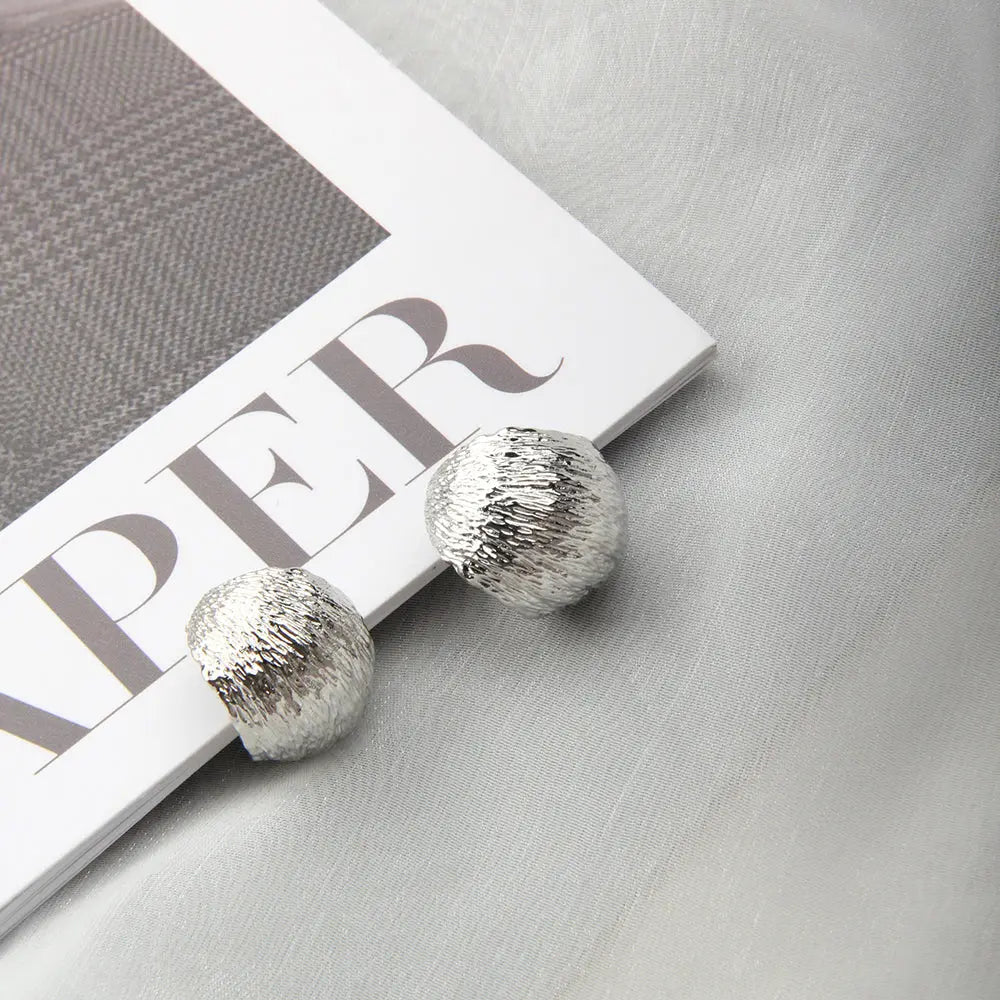 Textured Light Silver Fashion Half Hoop Stud Earrings