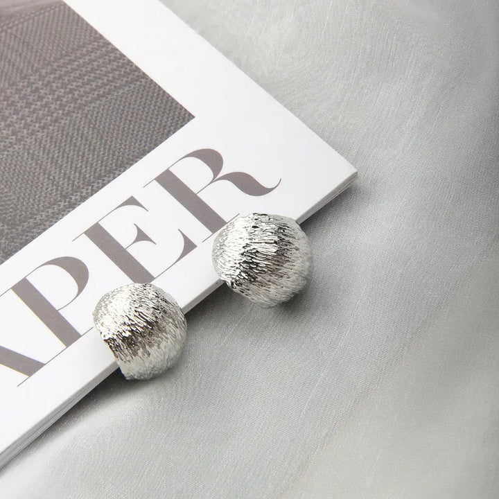 Textured Light Silver Fashion Half Hoop Stud Earrings