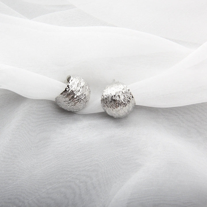 Textured Light Silver Fashion Half Hoop Stud Earrings