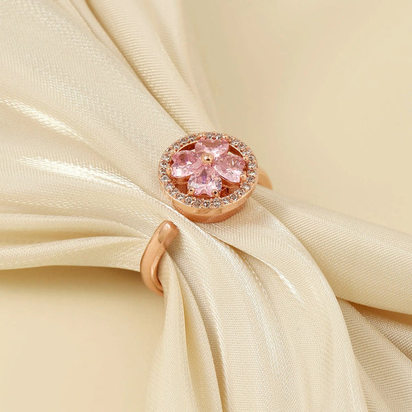 Esme Crystal Rose Gold Pink Floral Spinner Ring