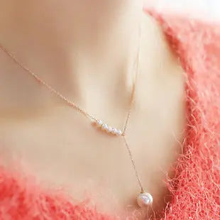 Thread Pearl Charm Necklace - Gold - Salty Accessories