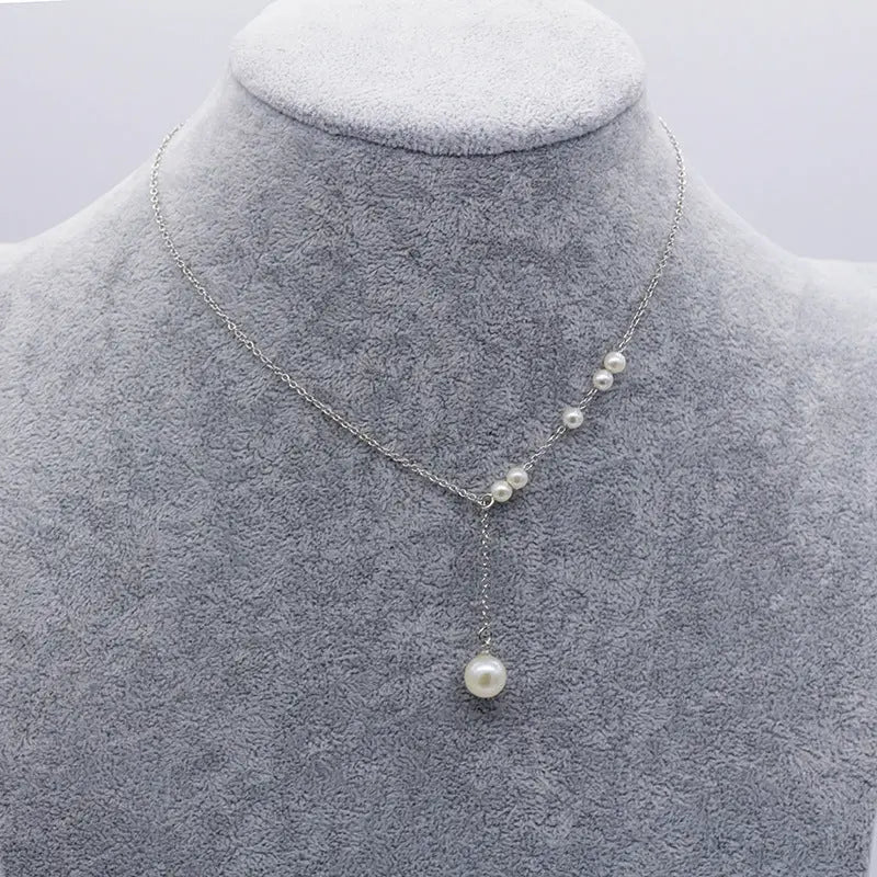 Thread Pearl Charm Necklace - Silver - Salty Accessories