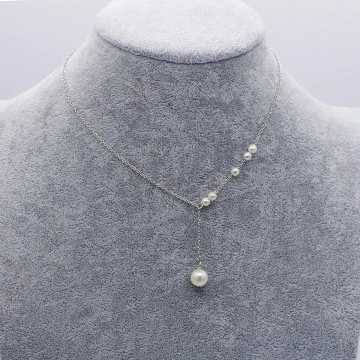 Thread Pearl Charm Necklace - Silver - Salty Accessories