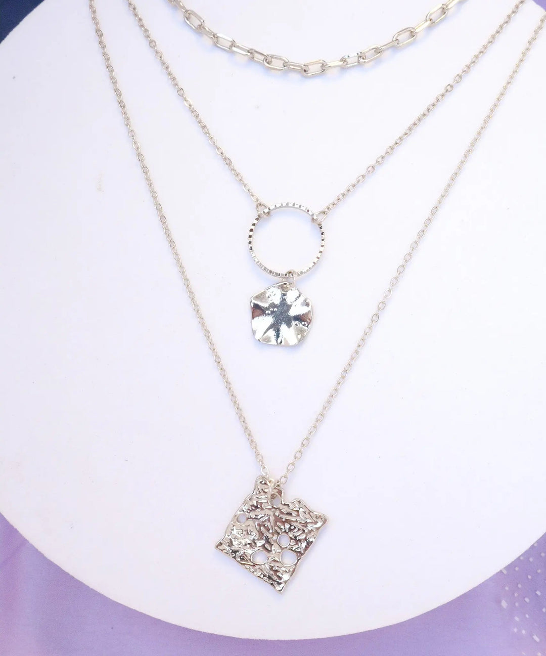 Three Layered Copper Square Round Necklace - Salty Accessories