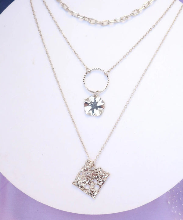 Three Layered Copper Square Round Necklace