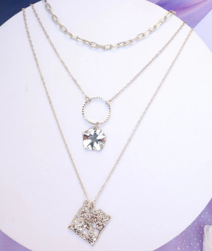 Three Layered Copper Square Round Necklace - Salty Accessories