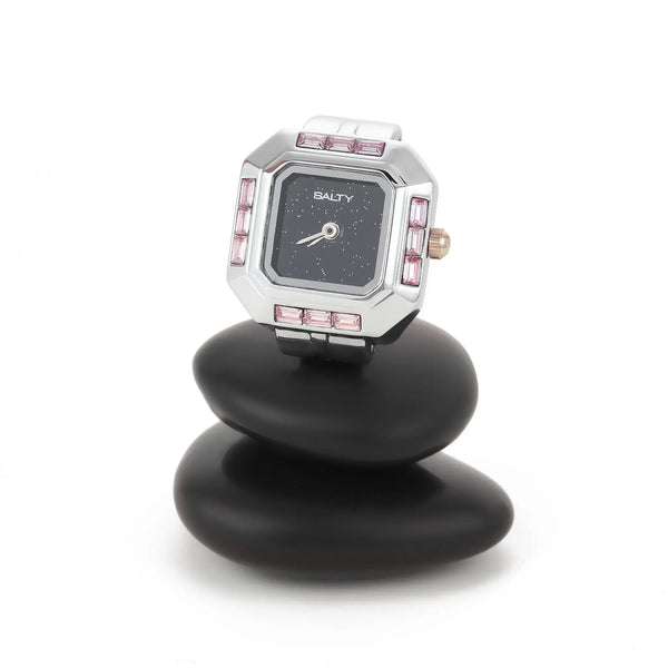 Sofia Prism Studded Octagon Watch Ring - Blue