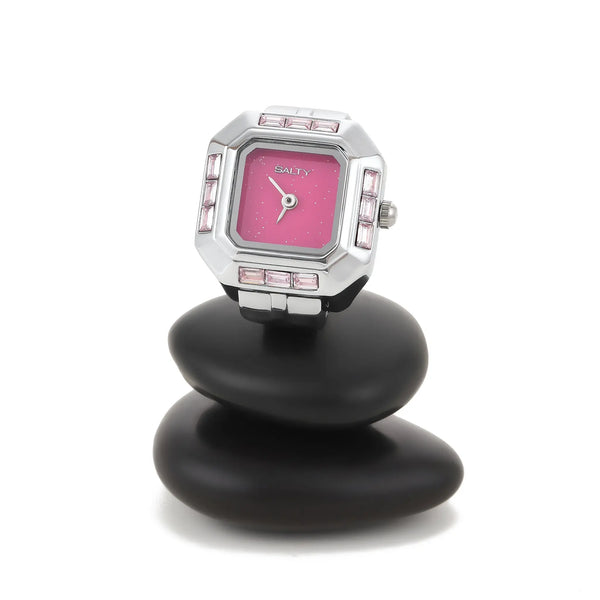Sofia Prism Studded Octagon Watch Ring - Pink