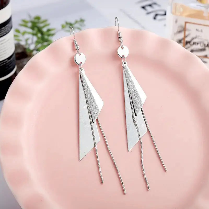 Timeless Triangle Silver Tassel Earrings