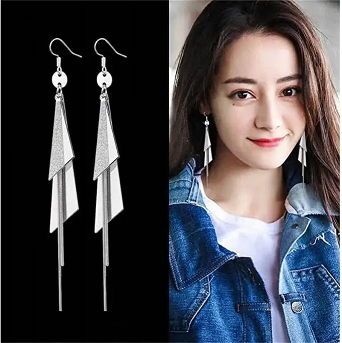 Timeless Triangle Silver Tassel Earrings