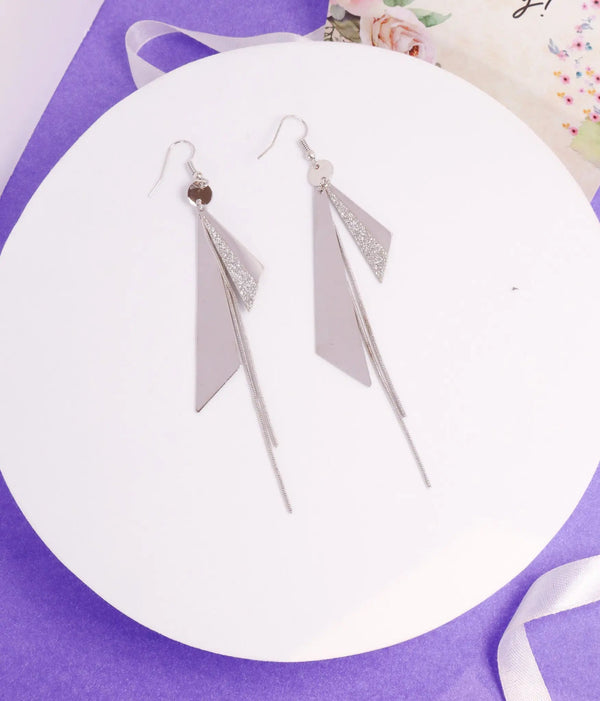 Timeless Triangle Silver Tassel Earrings